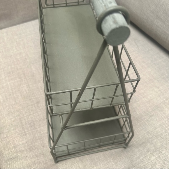 Two-Tier Metal Organizer Etagere Wooden Handle Accents Rustic Industrial#0725258 - Picture 5 of 16